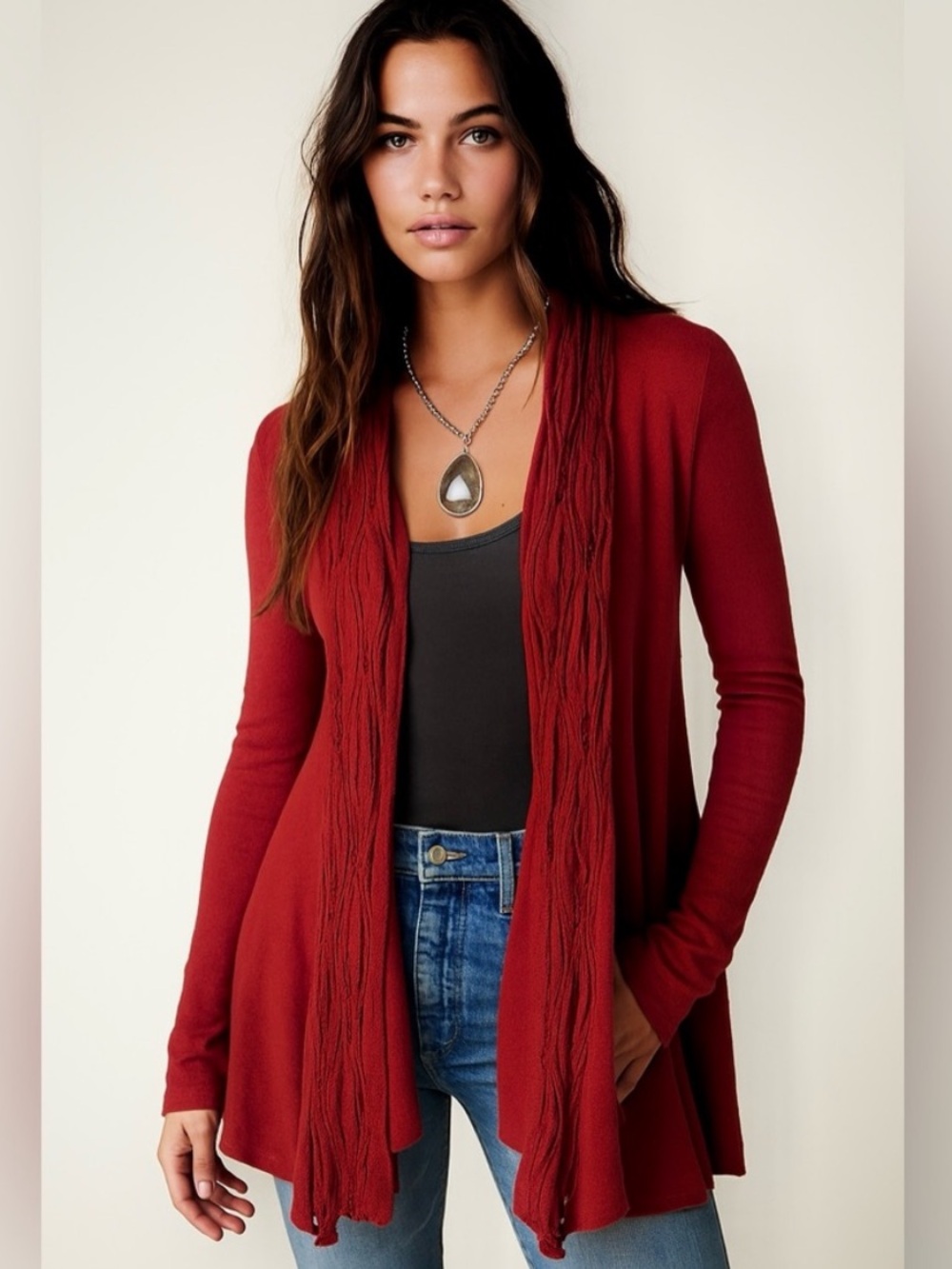 Free People Rust Red Wool Alpaca Blend Cardigan